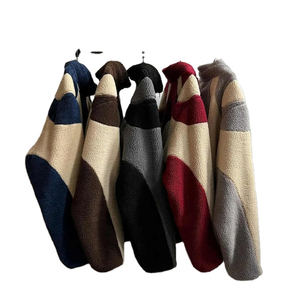 Veste zippée en polaire Sherpa tricotée pour homme, col montant, manches classiques, color block, chaude, décontractée, pour l'hiver, 220g - Product Image 6
