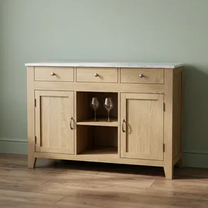 Aparador de Madera con Tapa de Mármol, Tres Cajones, Dos Puertas y Estante Abierto - Product Image 5