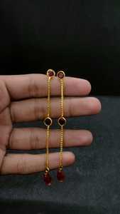 Sophisticated Gold Plated <b>Red</b> Stone Multi Drop <b>Earrings</b> Long Chain Teardrop Dangle Fashion Jewelry for Women Wholesale - Product Image 2