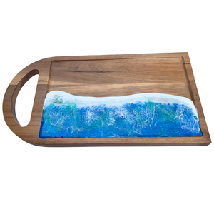 Planche à découper en bois rectangulaire en bois naturel avec incrustation de résine rouge, design de poignée, bloc de cuisine - Product Image 2