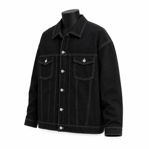 Chaqueta Vaquera Negra Personalizada para Hombre, Chaqueta Vaquera de Algodón Extra Grande, Fabricante Mayorista OEM ODM - Product Image 3