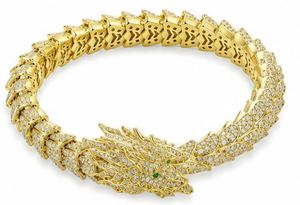 Gold Plated Dragon Head Cuff <b>Bracelet</b> with Cubic Zirconia Links Brass Jewelry 21cm Length for Anniversary Gift - Product Image 4