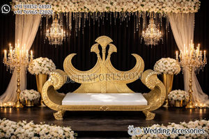 Conjunto de Sofás Tallados para Escenario de Recepción de Bodas, Conjunto de Sofás Dorados Personalizados con Sillas, Muebles de Lujo para Escenario de Bodas en Australia - Product Image 5