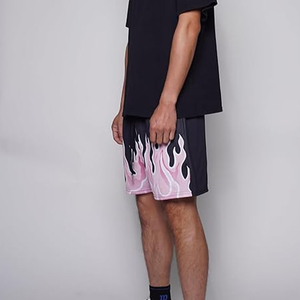 Custom Print Embroidery Logo Summer Double <b>Layer</b> Breathable Mesh Gym Basketball Shorts Men's Flame Pattern <b>Mid</b> Waist Drawstring - Product Image 4