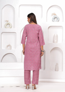 Pink Printed <b>Kurta</b> Pant Dupatta Set for <b>Women</b> | Ethnic Wear Straight V- Neck Kurti with Designer Dupatta - Product Image 6