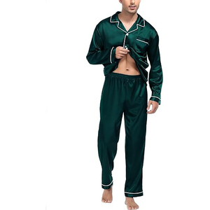 <b>Men</b> Silk Satin <b>Pajamas</b> Long Sleeve Solid Color Classical Style Autumn Sleepwear with Pockets Machine Washable - Product Image 2