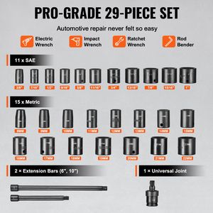 Juego de 29 piezas de llaves de impacto de 3/8 pulgadas, SAE y métricas de 1 pulgada, 8 y 22 mm, de 6 puntas, de acero aleado CR-MO, para reparación automotriz, juego de vasos bajos - Product Image 3