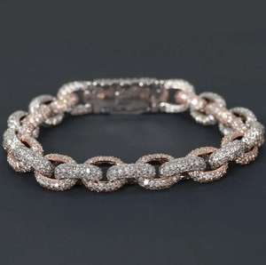 Pulsera de Cadena Cubana de Plata de Ley 925 con Baño de Rodio, Joyería Hip Hop, Moissanita VVS, Pulsera Ajustable para Hombre - Product Image 2