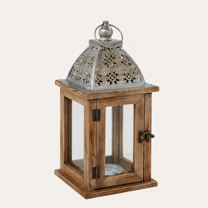 Farol de Madera Rústico con Adorno Metálico en la Parte Superior, Portavelas Vintage Estilo Granja para Centros de Mesa de Boda y Jardín, Tamaños Personalizados - Product Image 4