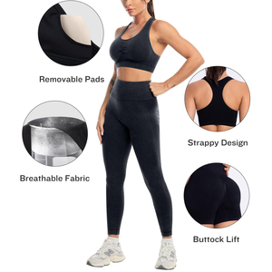 Ensemble de yoga sans couture noir pour femme, legging taille haute et brassière de sport dos nageur, 2 pièces, extensible dans les quatre sens - Product Image 4