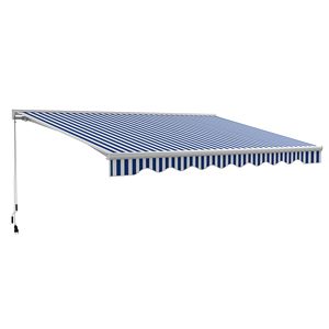 16.5FT X 10FT Electric Retractable <b>Awning</b> with LED Lights and Remote Controller Blue/White for Door & <b>Window</b> - Product Image 1