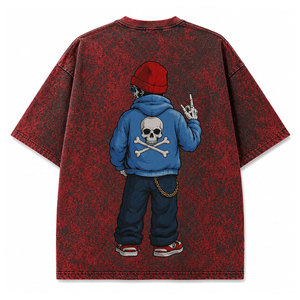 Oversized <b>Men's</b> Cartoon Skeleton Printed T-Shirt Short Sleeve O-Neck Street Style Jersey Cotton Red <b>Black</b> <b>Tie</b> Dye Design - Product Image 3