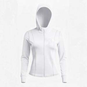 Sweat-shirt à capuche zippé noir pour femme, manches longues, tricoté, respirant, uni, pour l'automne, 100% polyester - Product Image 6