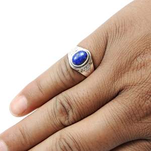 Classic Design Natural Lapis Lazuli Gemstone <b>Ring</b> Made of 925 Sterling <b>Silver</b> <b>Eternity</b> Oval Cut Bohemian Statement Jewelry - Product Image 5