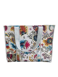 Indian 100% Cotton Handmade Handblock Printed Geometric Pattern Quilted Shoulder Tote Travel <b>Bag</b> Bohemian <b>Beach</b> Style <b>Large</b> Size - Product Image 4