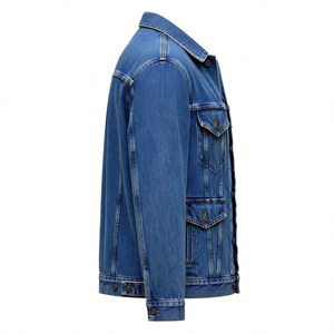 Blouson matelassé en jean bleu classique pour homme, coupe droite, col rabattu, devant uni, style décontracté, fermeture éclair simple, vêtement d'hiver - Product Image 3