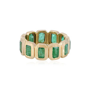 แหวนทองคำ 14k ประดับมรกตธรรมชาติทรงเหลี่ยม งานแฮนด์เมด ดีไซน์แบบเต็มวง ขายส่งเครื่องประดับคุณภาพสูง - Product Image 1