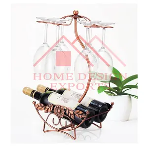 2022 Hot Selling Metal Wijnfles Rack Holder En Glas Rack Houder Voor Tafel Decoraties Garden Party Decor Wijn Fles houder