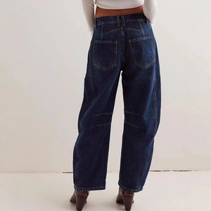 Jeans de Cintura Alta para Mujer al por Mayor, de Algodón y Mezclilla, Estilo Casual Retro con Estampado, Decorados con Botones y Lavado Oscuro - Product Image 6