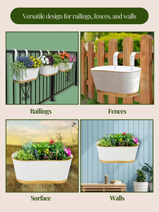 Jardinière murale en métal blanc avec bordure dorée, pot de fleurs suspendu pour jardin, pot de fleurs décoratif en métal, jardinière de fenêtre, conteneur pour plantes - Product Image 2