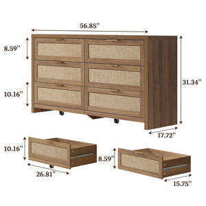 6 <b>Drawer</b> <b>Rattan</b> Dresser 56.85\" Wide with Ample <b>Storage</b> - Product Image 4