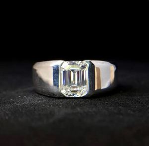 925 Sterling <b>Silver</b> Luxury Certified <b>Mens</b> Moissanite Bezel Setting Wedding Engagement <b>Ring</b> 6x8 MM Emerald Cut April Birthstone - Product Image 2