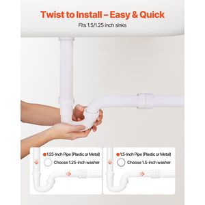 Kit tubo di scarico per lavello da 1-1/2 pollici P-Trap bianco PP TPU in plastica resistente alle perdite Lavatrici cucina bagno scarico fognario adattabile - Product Image 4