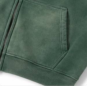 Sudadera con Capucha y Cremallera Extra Grande para Hombre, Color Verde Sólido, Teñida, 100% Algodón, Felpa Francesa, Ropa Casual de Otoño - Product Image 3