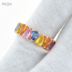 Anillo de Eternidad Completo con Gemas de Zafiro Multicolor en Corte Pera de 6x4mm, Oro Amarillo Sólido de 14k, para Aniversario de Bodas, Producto de Moda - Product Image 2