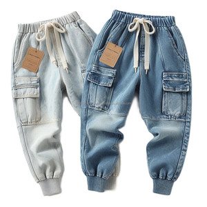 Joggers de mezclilla azul índigo Colores Premium Dobladillo acanalado elástico Utilidad transpirable Activewear Jeans Técnica lavada de invierno - Product Image 5