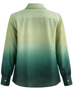 Camisa de Manga Larga para Mujer, Color Verde Esmeralda Degradado a Verde Salvia Claro, Estilo Casual para Oficina, Fabricante de Blusas Personalizadas OEM - Product Image 2