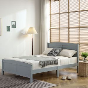 เตียงไม้สีเทาโค้งมนพร้อมแกนไม้สนชั้นเดียวและดีไซน์ลายเส้นแนวตั้ง - Product Image 6