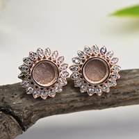 Boucles d'oreilles clous en argent 925 plaqué or rose véritable, faites à la main, avec sertissage de zircon et résine, motif Plumeria, pour cendres commémoratives, bijoux DIY