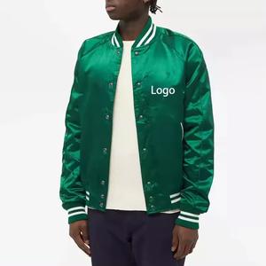 Blouson universitaire vert pour homme, décontracté, à boutons, couleur unie, logo brodé, col rabattu, coupe classique, collection automne 2027 - Product Image 1