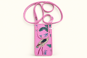 Sac bandoulière zippé en toile Fashty Lifestyle avec imprimé grue tropicale, bordure rayée, design simple, 3 compartiments, portable, mode, usage quotidien - Product Image 2
