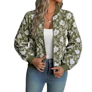 INFLOW SPORTS Women's Thin Bomber <b>Jacket</b> Zipper Closure Casual Autumn Outerwear Short <b>Pink</b> White Full Sleeve Coat - Product Image 3