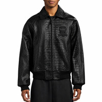 Veste en cuir Croc Avirex de qualité supérieure, fermeture éclair sur le devant et le dos, broderie patchwork, veste bomber en cuir Avirex pour homme