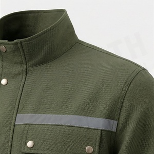 Survêtement coupe-vent vert pour homme, manches longues, col montant, couleur unie, polyester et coton, tenue décontractée d'automne, coupe régulière - Product Image 4