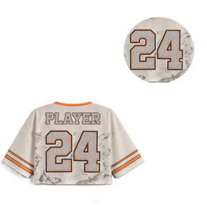 Women's <b>Rhinestone</b> American Football Jersey Cropped <b>Mesh</b> V Neck Streetwear <b>Top</b> Breathable Polyester OEM Custom Supply - Product Image 2