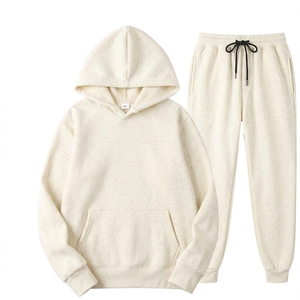 Unisex White Cotton Tracksuit Hoodie Sweatpants Set Casual Solid Color Full Sleeve Drawstring <b>Jogger</b> Pants Loose Fit Autumn Wear - Product Image 3