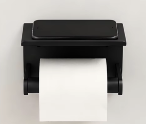 Portarrollos de Papel Higiénico Minimalista para Montar en la Pared con Soporte para Teléfono, Estante de Almacenamiento para Baño de Plástico Negro - Product Image 1