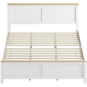 Cadre de lit Queen moderne blanc avec tête de lit, assemblage facile, sommier à lattes en bois, aucun sommier tapissier nécessaire - Product Image 1