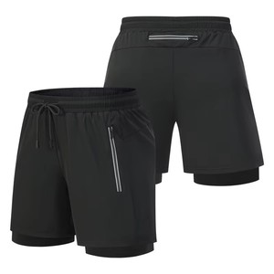 New Top Quality Men Solid Black Quick Dry Sport Shorts With Zipper Pockets <b>Mid</b> Waist Drawstring Bermuda Style Polyester Shorts - Product Image 1