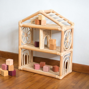 Maison de poupée en rotin, villa pour jeu d'imitation, jouets de maison de poupée faits à la main, jouets pour bébés et tout-petits, maisons de poupée - Product Image 3