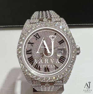 Reloj de Lujo con Incrustaciones de Moissanita y Cuarzo, con Esfera Redonda de Acero Inoxidable, Visualización Analógica con Números Arábigos, para Hombre y Mujer - Product Image 1