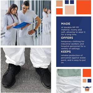 50 paia di pantaloni microporosi impermeabili monouso piccolo bianco Poly abbigliamento da lavoro elastico in vita aperto alle caviglie abbigliamento di sicurezza - Product Image 3