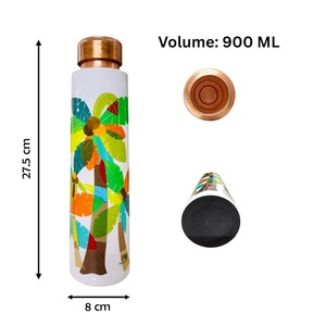 Bouteille d'eau en cuivre traditionnelle à motif palmier, bouteille de stockage d'eau en cuivre pur pour la maison, le bureau, le yoga et les voyages - Product Image 6