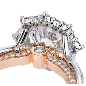 Anillo RAAMAA con Diamante Cultivado en Laboratorio de Corte Brillante, Diseño Floral con Halo, 75% de Diamantes, Base Infinita Bicolor en Oro 10k/14k/18k - Product Image 4