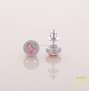 Pendientes de Moissanita Rosa Premium, Diseño de Halo Redondo, Chapados en Oro Blanco, Joyería Fina, Regalo de Boda - Product Image 6