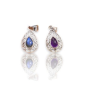 Colgantes de Plata de Ley 925 con Gema de Amatista Natural Cabujón Multicolor, Engaste de Bisel, Corte en Forma de Pera, para Mujer, Venta al por Mayor - Product Image 1